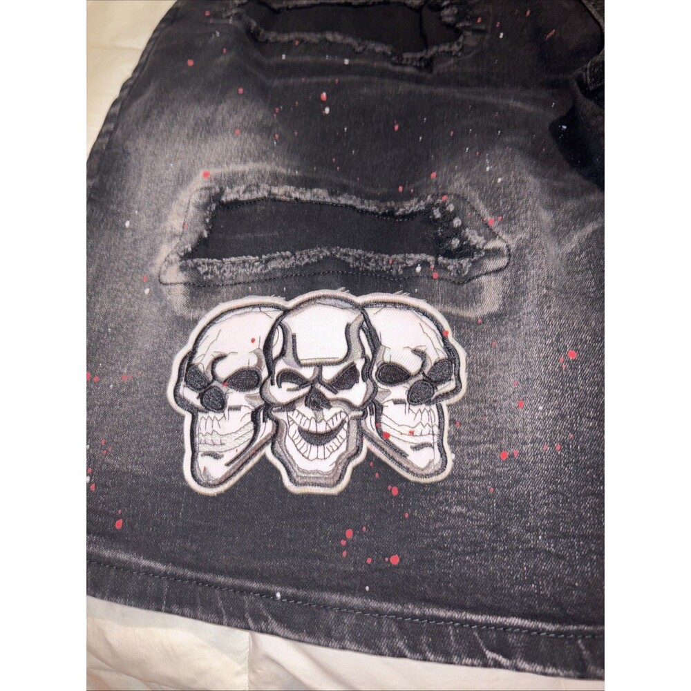 Rock Salt Distressed/Patchwork/Paint Splash Denim Shorts Blk Mens Size 46 NWT